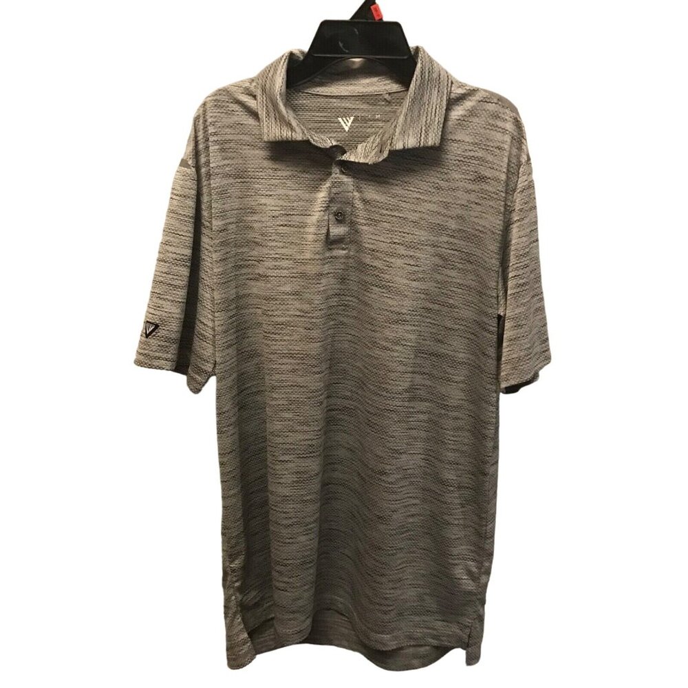 Levelwear Polo Mens Grey Striped Shirt Size M Collared Short Sleeves Breathable